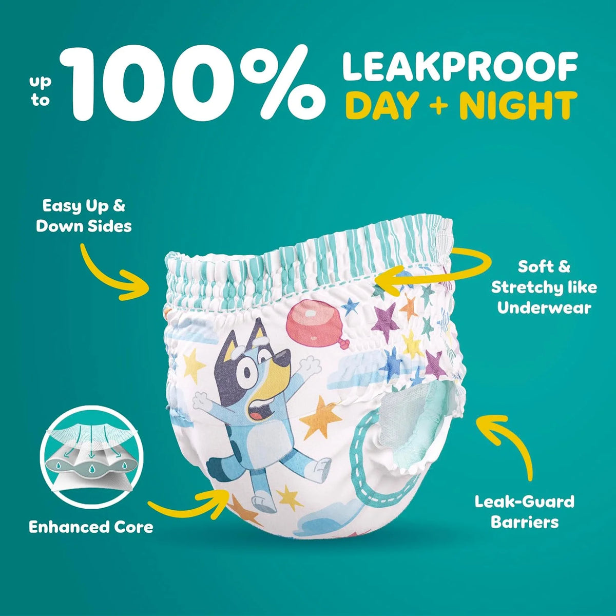 Easy Ups Girls & Boys Potty Training Pants, Size 8 (6T-7T), 70 Count, Bluey Absorbent Pull Up Training Underwear, Up to 100% Leakproof Day and Night, Hypoallergenic