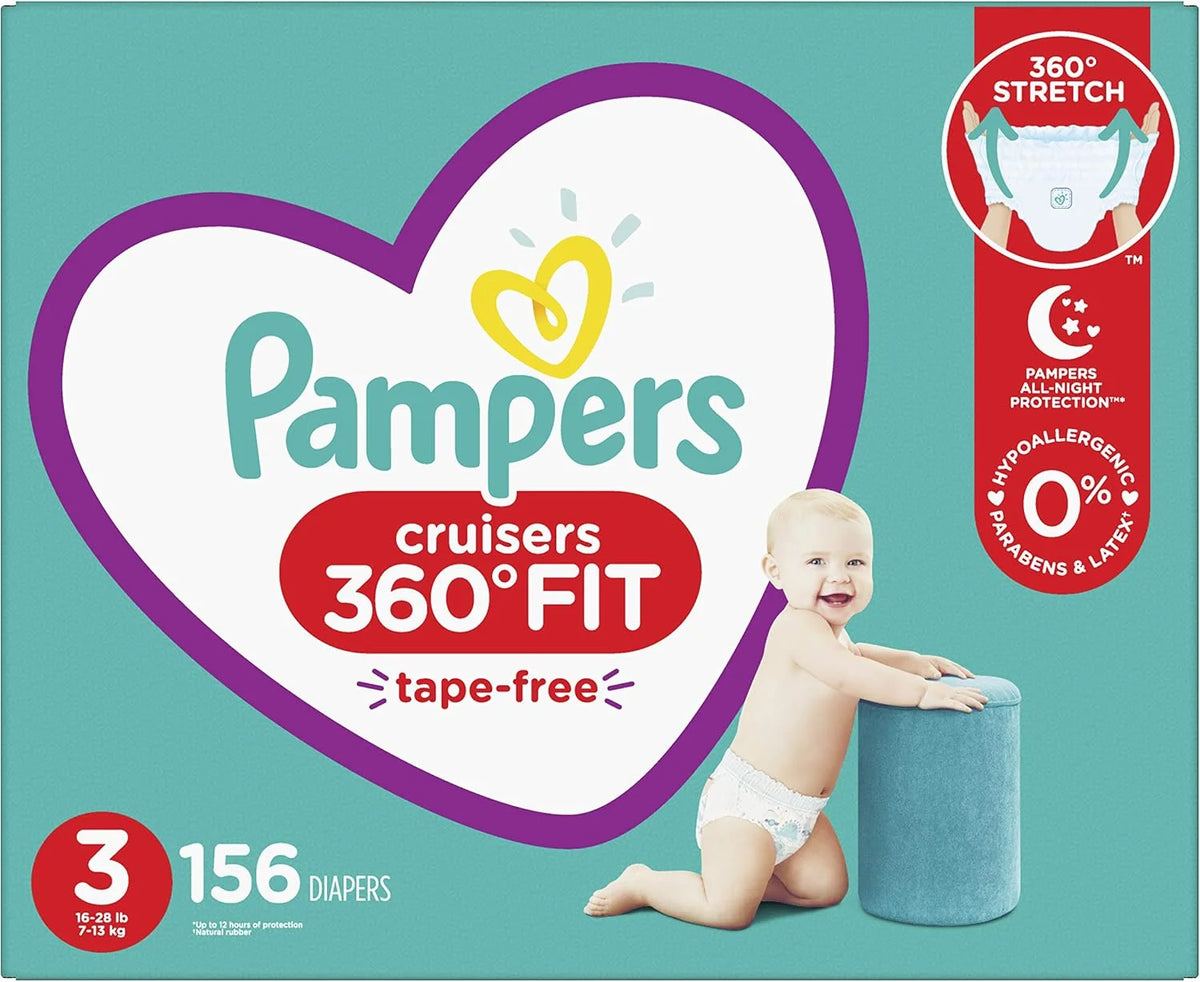 Pampers Pull On Diapers Size 3 - Cruisers 360˚ Fit Disposable Baby Diapers with Stretchy Waistband, 156Count ONE Month Supply