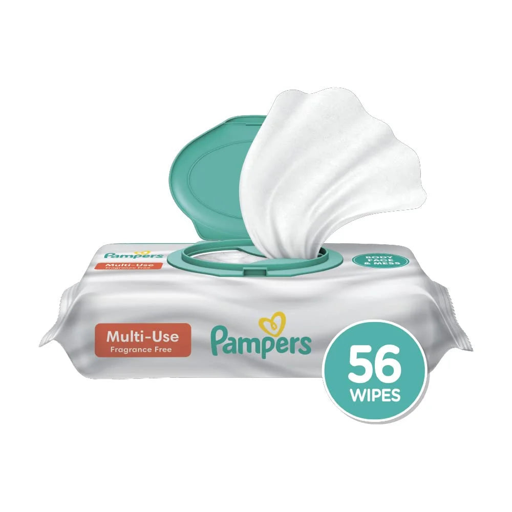 Pampers Multi-Use Wet Wipes, 1X Pop-Top, Hypoallergenic and Dermatologist-Tested Baby Wipes, Fragrance Free, 56 Count